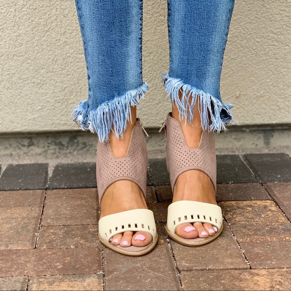 Two Tone Whipstitched Ankle Cuff Peep Toe Shootie - Picture 6 of 8